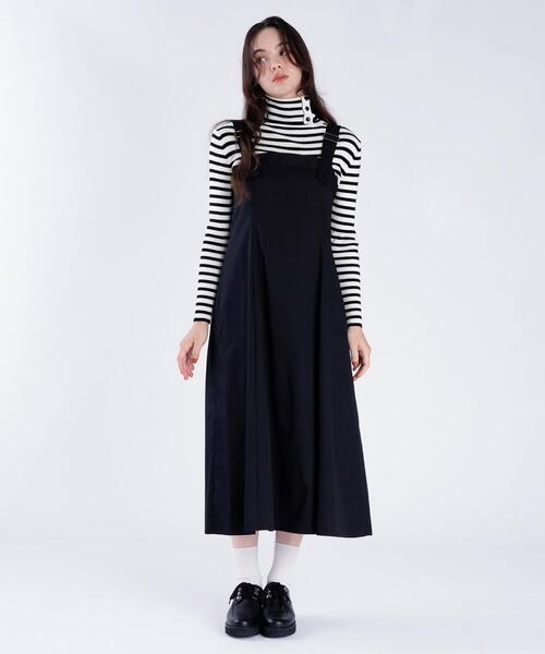 To b. by agnes b.(トゥービーバイアニエスベー)の「ロング ジャンパードレス(ワンピース・レディース・ブラック・40/36/38)」の1枚目の写真