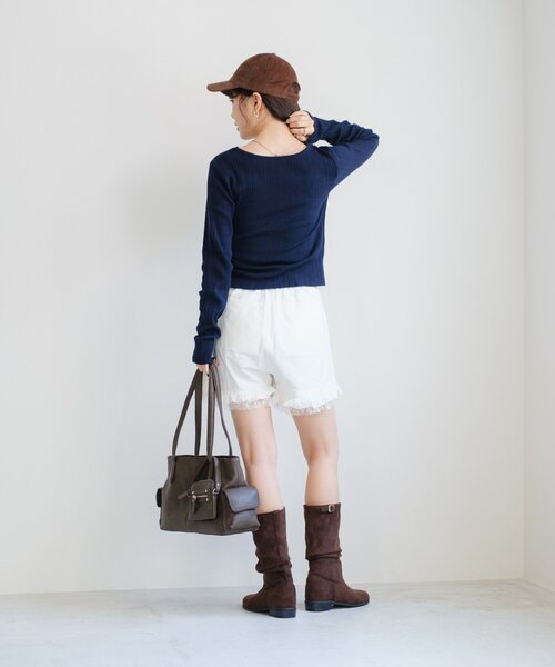 Kastane（カスタネ）の「ダブルフリルショートパンツ（その他パンツ・レディース・ネイビー/オフホワイト・FREE）」の6枚目の写真