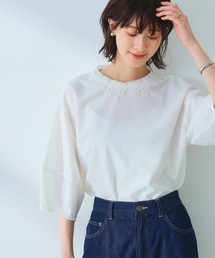 CROSS FUNCTION（クロスファンクション）の「《ストレッチ》サマ美え レース衿ジョーゼットバルーンスリーブトップス【CROSS FUNCTION/クロスファンクション】（Tシャツ/カットソー）」