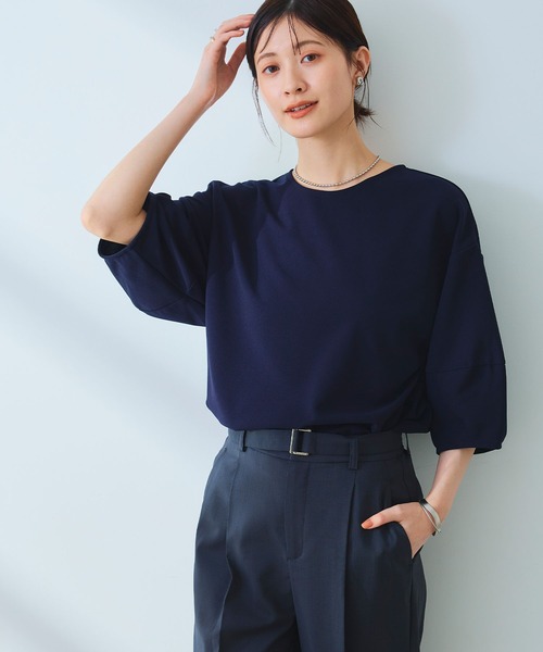 CROSS FUNCTION（クロスファンクション）の「《ストレッチ》サマ美え レース衿ジョーゼットバルーンスリーブトップス【CROSS FUNCTION/クロスファンクション】（Tシャツ/カットソー・レディース・オフホワイト/ネイビー・LL/L/M）」の8枚目の写真