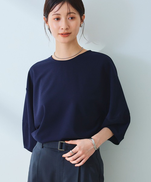 CROSS FUNCTION（クロスファンクション）の「《ストレッチ》サマ美え レース衿ジョーゼットバルーンスリーブトップス【CROSS FUNCTION/クロスファンクション】（Tシャツ/カットソー・レディース・オフホワイト/ネイビー・LL/L/M）」の9枚目の写真