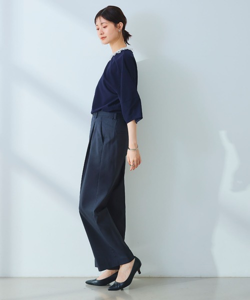 CROSS FUNCTION（クロスファンクション）の「《ストレッチ》サマ美え レース衿ジョーゼットバルーンスリーブトップス【CROSS FUNCTION/クロスファンクション】（Tシャツ/カットソー・レディース・オフホワイト/ネイビー・LL/L/M）」の14枚目の写真