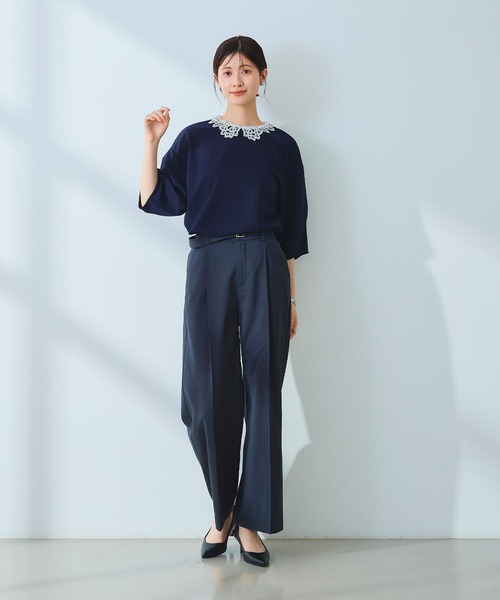 CROSS FUNCTION（クロスファンクション）の「《ストレッチ》サマ美え レース衿ジョーゼットバルーンスリーブトップス【CROSS FUNCTION/クロスファンクション】（Tシャツ/カットソー・レディース・オフホワイト/ネイビー・LL/L/M）」の16枚目の写真