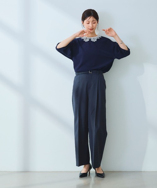 CROSS FUNCTION（クロスファンクション）の「《ストレッチ》サマ美え レース衿ジョーゼットバルーンスリーブトップス【CROSS FUNCTION/クロスファンクション】（Tシャツ/カットソー・レディース・オフホワイト/ネイビー・LL/L/M）」の17枚目の写真