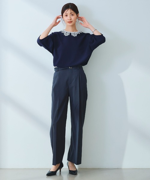 CROSS FUNCTION（クロスファンクション）の「《ストレッチ》サマ美え レース衿ジョーゼットバルーンスリーブトップス【CROSS FUNCTION/クロスファンクション】（Tシャツ/カットソー・レディース・オフホワイト/ネイビー・LL/L/M）」の18枚目の写真