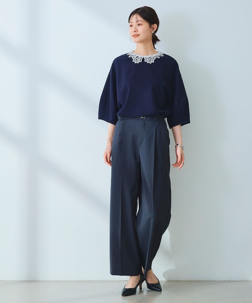 CROSS FUNCTION（クロスファンクション）の「《ストレッチ》サマ美え レース衿ジョーゼットバルーンスリーブトップス【CROSS FUNCTION/クロスファンクション】（Tシャツ/カットソー・レディース・オフホワイト/ネイビー・LL/L/M）」の19枚目の写真