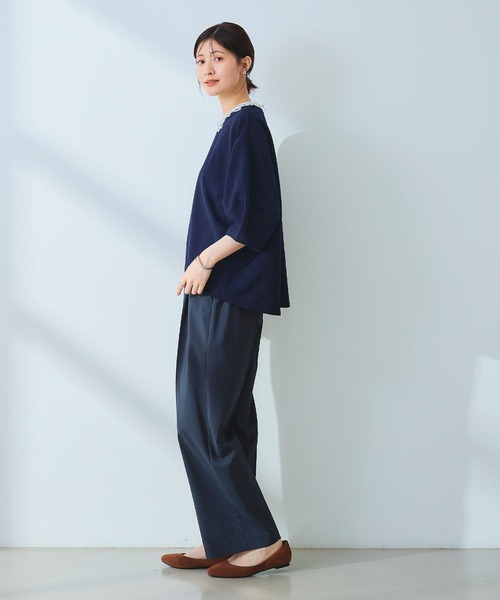 CROSS FUNCTION（クロスファンクション）の「《ストレッチ》サマ美え レース衿ジョーゼットバルーンスリーブトップス【CROSS FUNCTION/クロスファンクション】（Tシャツ/カットソー・レディース・オフホワイト/ネイビー・LL/L/M）」の13枚目の写真