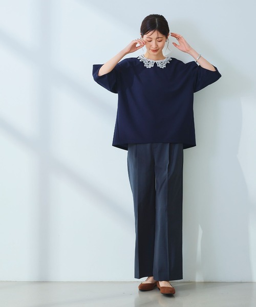 CROSS FUNCTION（クロスファンクション）の「《ストレッチ》サマ美え レース衿ジョーゼットバルーンスリーブトップス【CROSS FUNCTION/クロスファンクション】（Tシャツ/カットソー・レディース・オフホワイト/ネイビー・LL/L/M）」の11枚目の写真