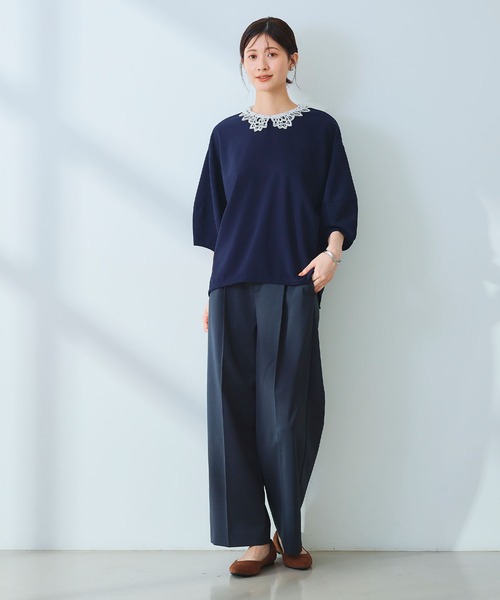 CROSS FUNCTION（クロスファンクション）の「《ストレッチ》サマ美え レース衿ジョーゼットバルーンスリーブトップス【CROSS FUNCTION/クロスファンクション】（Tシャツ/カットソー・レディース・オフホワイト/ネイビー・LL/L/M）」の12枚目の写真