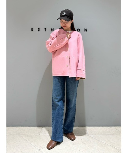 ESTNATION（エストネーション）の「ESTNATION / リバーシブル ショートコート（ノーカラーコート・レディース・キャメル/グレー・36/38）」の7枚目の写真