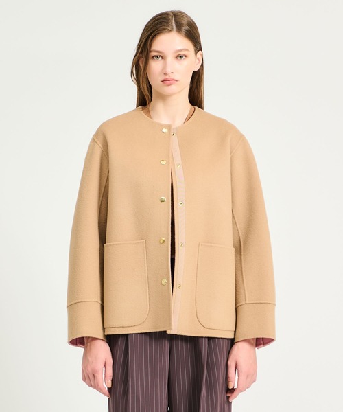 ESTNATION（エストネーション）の「ESTNATION / リバーシブル ショートコート（ノーカラーコート・レディース・キャメル/グレー・36/38）」の3枚目の写真