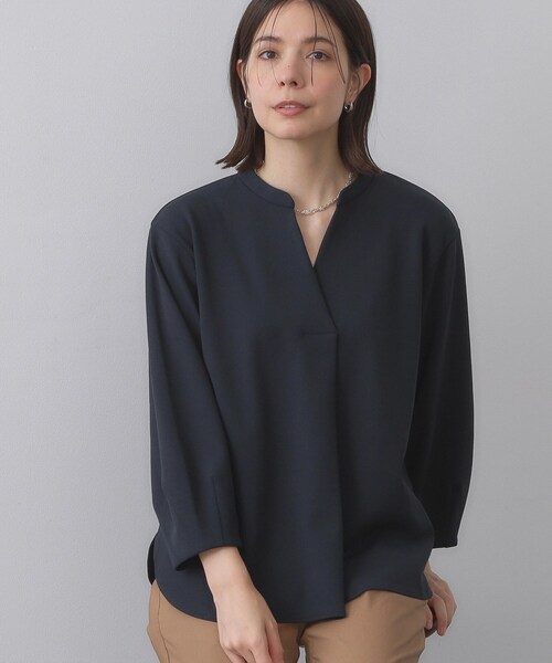 OPAQUE.CLIP（オペークドットクリップ）の「スキッパートップス【吸水速乾/UVケア/洗濯機OK】（Tシャツ/カットソー・レディース・ホワイト/ブラック/ネイビー/ライトベージュ・36/40/42/38）」の4枚目の写真