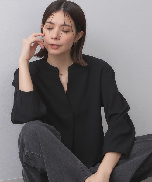 OPAQUE.CLIP（オペークドットクリップ）の「スキッパートップス【吸水速乾/UVケア/洗濯機OK】（Tシャツ/カットソー・レディース・ホワイト/ブラック/ネイビー/ライトベージュ・36/40/42/38）」の2枚目の写真