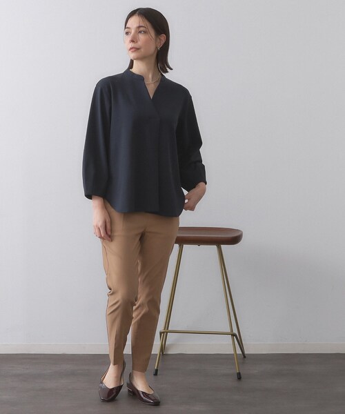 OPAQUE.CLIP（オペークドットクリップ）の「スキッパートップス【吸水速乾/UVケア/洗濯機OK】（Tシャツ/カットソー・レディース・ホワイト/ブラック/ネイビー/ライトベージュ・36/40/42/38）」の9枚目の写真