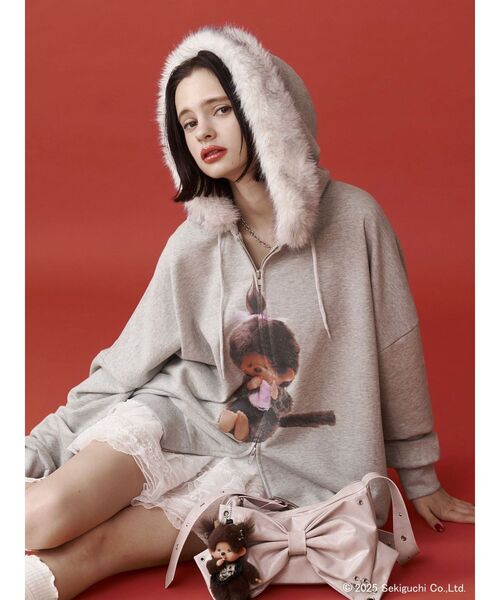 【monchhchi×jouetie】ファードッキングフーディー monchhichi×jouetie】ファードッキングZIPフーディ ジップパーカー