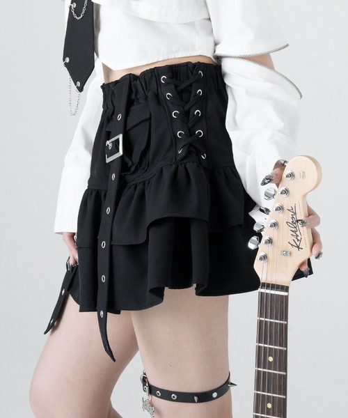LAZYSLAY（レイジースレイ）の「ベルトポケットフリルスカート（スカート・レディース・ブラック/ブラック系その他・FREE）」の5枚目の写真