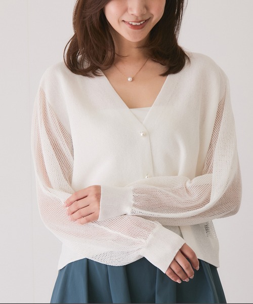 Jayro（ジャイロ）の「メッシュカーディガン（カーディガン/ボレロ・レディース・ブラック/ホワイト系その他/グリーン・FREE）」の2枚目の写真