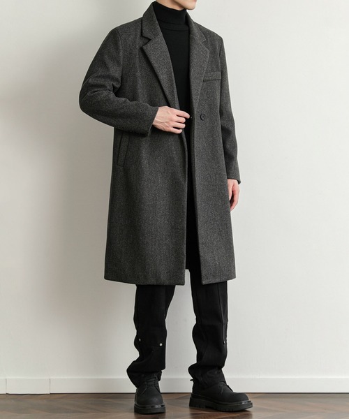 aimoha（アイモハ）の「クラッシックチェスターコート/Classic Chester Coat (AW)（チェスターコート・メンズ・ブラック/ダークグレー・MEDIUM/LARGE）」の4枚目の写真