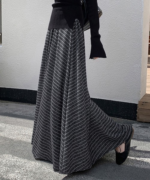 ReRe（リリ）の「ストライプ柄 Aラインスカート（スカート・レディース・ダークグレー/ライトグレー・MEDIUM）」の8枚目の写真