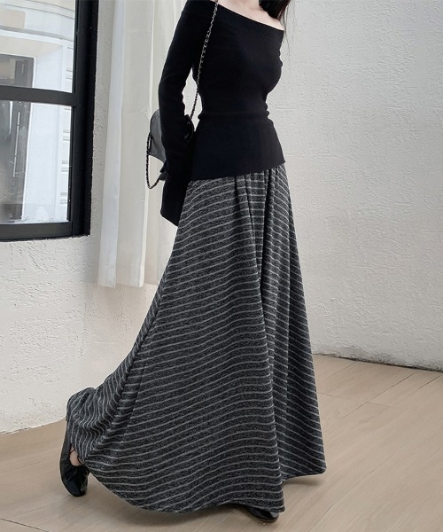 ReRe（リリ）の「ストライプ柄 Aラインスカート（スカート・レディース・ダークグレー/ライトグレー・MEDIUM）」の11枚目の写真