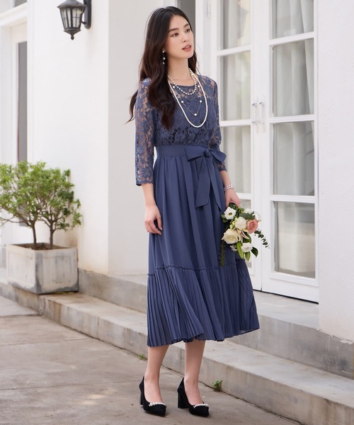 セール】レース×プリーツのパーティーワンピース（ドレス）｜DRESS