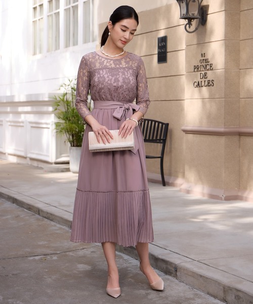 セール】レース×プリーツのパーティーワンピース（ドレス）｜DRESS