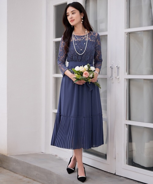 DRESS PLUS(ドレスプラス)の「レース×プリーツのパーティーワンピース(ドレス・レディース・ブルーグレー/ブラック/ラベンダー/ネイビー/コバルトブルー・S/M/L/XL/XXL)」の7枚目の写真