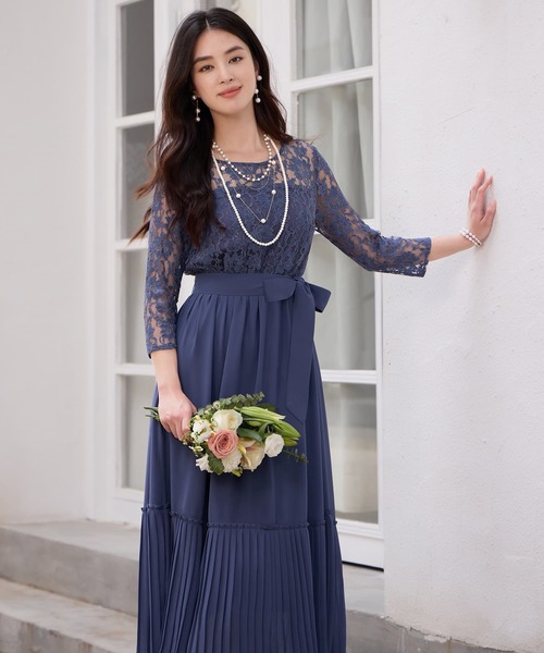 DRESS PLUS(ドレスプラス)の「レース×プリーツのパーティーワンピース(ドレス・レディース・ブルーグレー/ブラック/ラベンダー/ネイビー/コバルトブルー・S/M/L/XL/XXL)」の8枚目の写真
