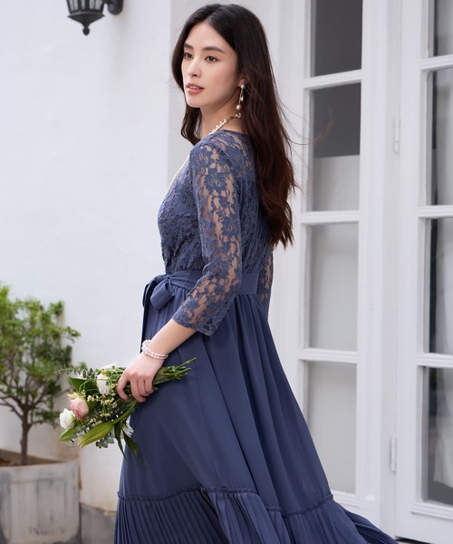 DRESS PLUS(ドレスプラス)の「レース×プリーツのパーティーワンピース(ドレス・レディース・ブルーグレー/ブラック/ラベンダー/ネイビー/コバルトブルー・S/M/L/XL/XXL)」の9枚目の写真