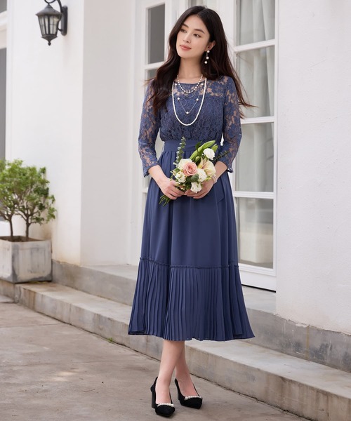 DRESS PLUS(ドレスプラス)の「レース×プリーツのパーティーワンピース(ドレス・レディース・ブルーグレー/ブラック/ラベンダー/ネイビー/コバルトブルー・S/M/L/XL/XXL)」の12枚目の写真