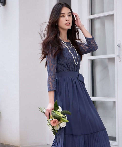 DRESS PLUS(ドレスプラス)の「レース×プリーツのパーティーワンピース(ドレス・レディース・ブルーグレー/ブラック/ラベンダー/ネイビー/コバルトブルー・S/M/L/XL/XXL)」の14枚目の写真
