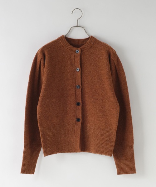 Limited ES patternパフショルダーカーディガン　Brown Long Sleeve Cardigan - Cocoa Stripes - Stine Goya