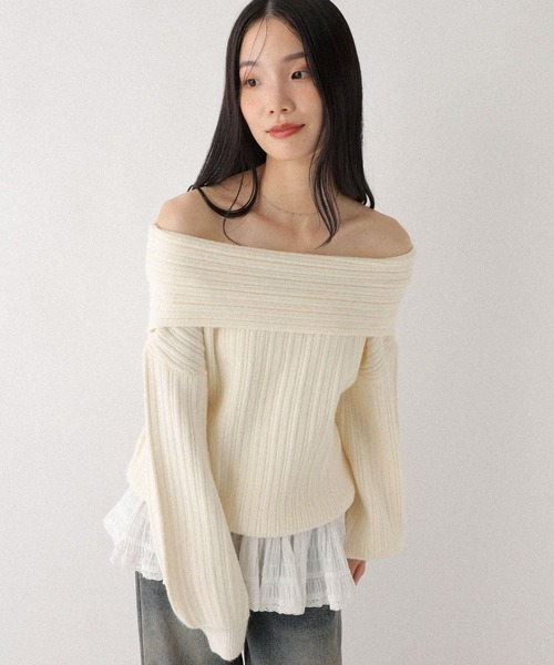 Heather（ヘザー）の「ランダムリブオフショルニット　598395（ニット/セーター・レディース・アイボリー/グレー/ブラウン・FREE）」の4枚目の写真