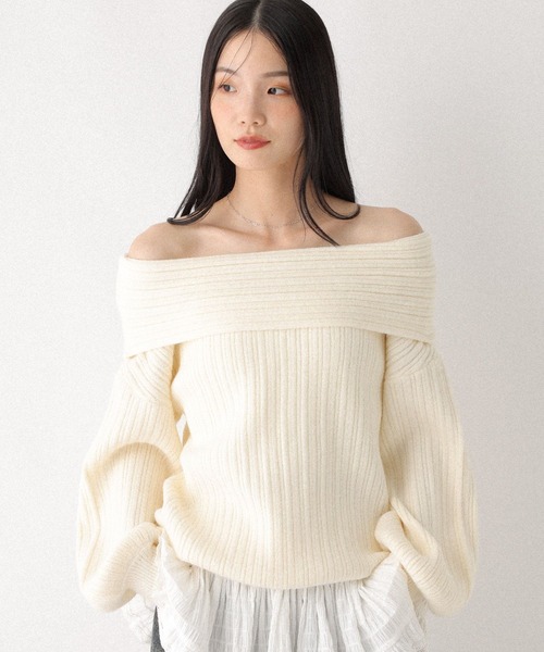 Heather（ヘザー）の「ランダムリブオフショルニット　598395（ニット/セーター・レディース・アイボリー/グレー/ブラウン・FREE）」の5枚目の写真