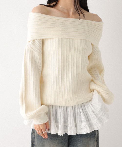 Heather（ヘザー）の「ランダムリブオフショルニット　598395（ニット/セーター・レディース・アイボリー/グレー/ブラウン・FREE）」の7枚目の写真