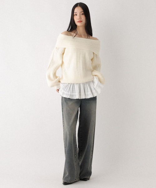 Heather（ヘザー）の「ランダムリブオフショルニット　598395（ニット/セーター・レディース・アイボリー/グレー/ブラウン・FREE）」の8枚目の写真