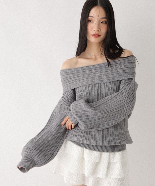 Heather（ヘザー）の「ランダムリブオフショルニット　598395（ニット/セーター・レディース・アイボリー/グレー/ブラウン・FREE）」の10枚目の写真