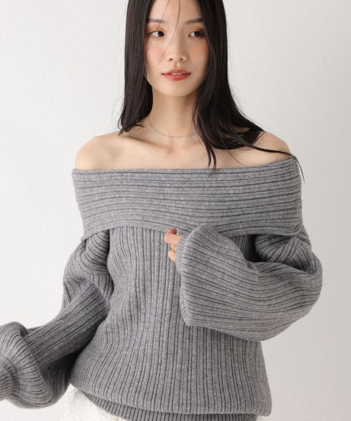 Heather（ヘザー）の「ランダムリブオフショルニット　598395（ニット/セーター・レディース・アイボリー/グレー/ブラウン・FREE）」の11枚目の写真