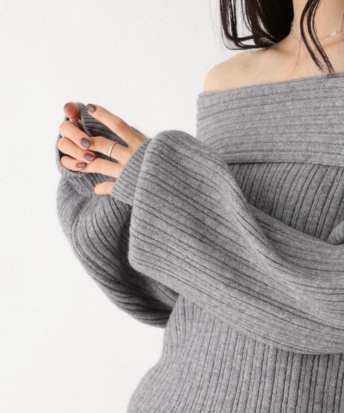 Heather（ヘザー）の「ランダムリブオフショルニット　598395（ニット/セーター・レディース・アイボリー/グレー/ブラウン・FREE）」の12枚目の写真