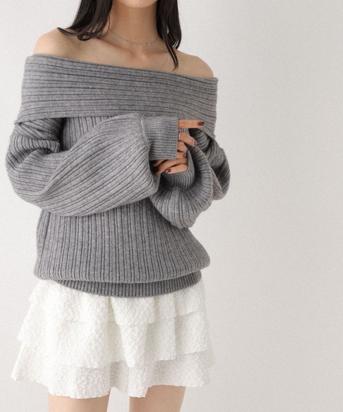 Heather（ヘザー）の「ランダムリブオフショルニット　598395（ニット/セーター・レディース・アイボリー/グレー/ブラウン・FREE）」の13枚目の写真