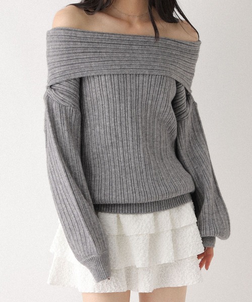 Heather（ヘザー）の「ランダムリブオフショルニット　598395（ニット/セーター・レディース・アイボリー/グレー/ブラウン・FREE）」の14枚目の写真