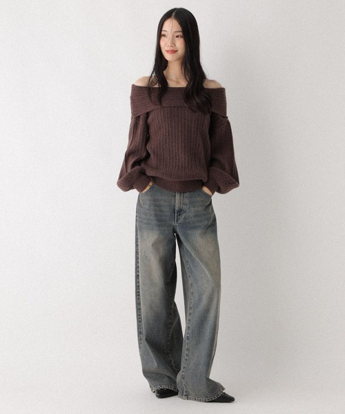 Heather（ヘザー）の「ランダムリブオフショルニット　598395（ニット/セーター・レディース・アイボリー/グレー/ブラウン・FREE）」の22枚目の写真