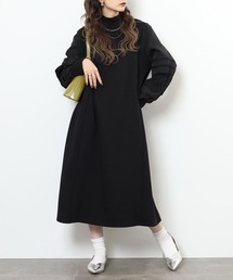EGLANTINE リブ使い 袖レースワンピース