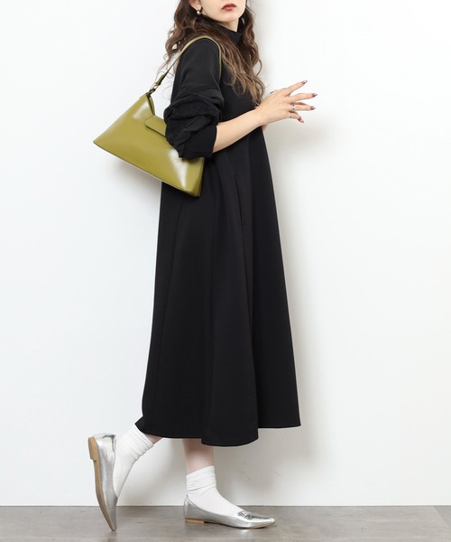 EGLANTINE(エグランティーヌ)の「EGLANTINE リブ使い 袖レースワンピース(ワンピース・レディース・ブラック/ブラウン/チャコールグレー・38)」の7枚目の写真