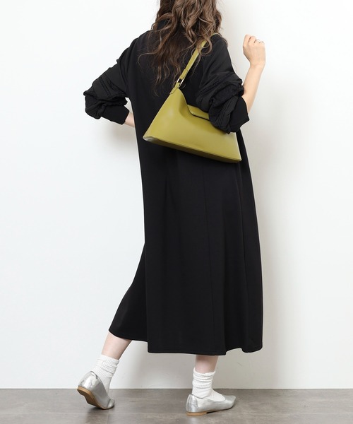 EGLANTINE(エグランティーヌ)の「EGLANTINE リブ使い 袖レースワンピース(ワンピース・レディース・ブラック/ブラウン/チャコールグレー・38)」の8枚目の写真