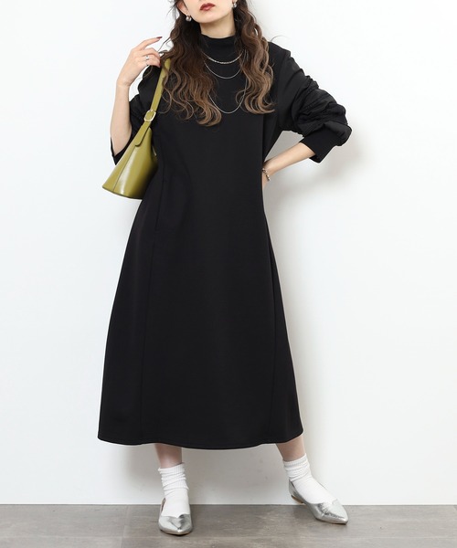 EGLANTINE(エグランティーヌ)の「EGLANTINE リブ使い 袖レースワンピース(ワンピース・レディース・ブラック/ブラウン/チャコールグレー・38)」の5枚目の写真