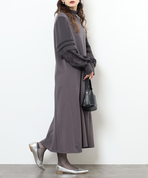 EGLANTINE(エグランティーヌ)の「EGLANTINE リブ使い 袖レースワンピース(ワンピース・レディース・ブラック/ブラウン/チャコールグレー・38)」の12枚目の写真