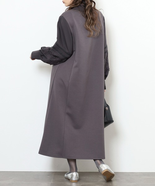 EGLANTINE(エグランティーヌ)の「EGLANTINE リブ使い 袖レースワンピース(ワンピース・レディース・ブラック/ブラウン/チャコールグレー・38)」の13枚目の写真