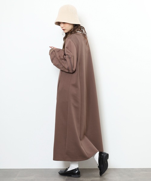 EGLANTINE(エグランティーヌ)の「EGLANTINE リブ使い 袖レースワンピース(ワンピース・レディース・ブラック/ブラウン/チャコールグレー・38)」の17枚目の写真