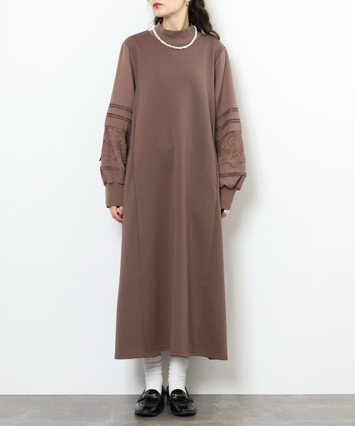EGLANTINE(エグランティーヌ)の「EGLANTINE リブ使い 袖レースワンピース(ワンピース・レディース・ブラック/ブラウン/チャコールグレー・38)」の19枚目の写真